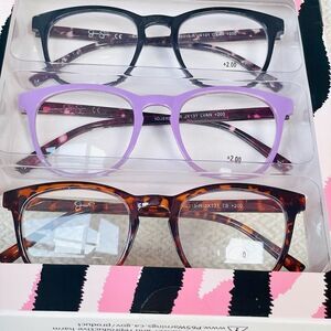 NWT 3 Pack 1.50 Jessica Simpson  Premium Eye Reading Glasses Black,Purple, Brown